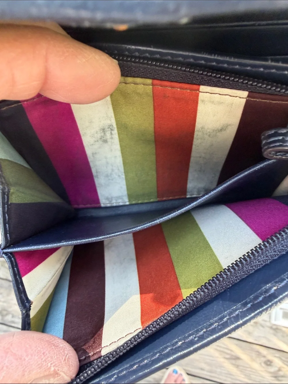 Coach Signature Denim Canvas and Navy Leather Compact Wallet
